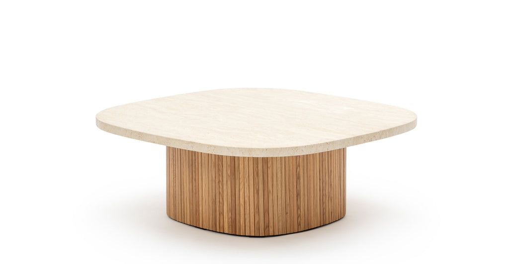 Gion Coffee Table 95 - Light Oak & Travertine.