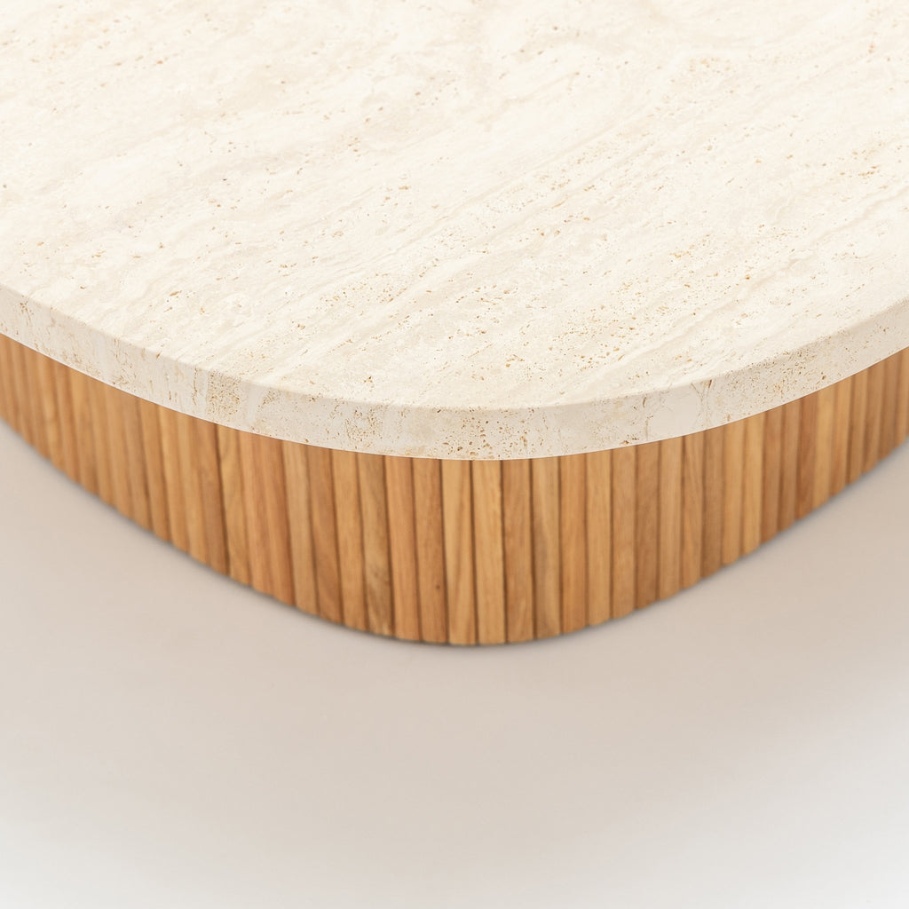 Gion Coffee Table 95 - Light Oak & Travertine - Coffee Tables Tolv Loom Collection Dubai