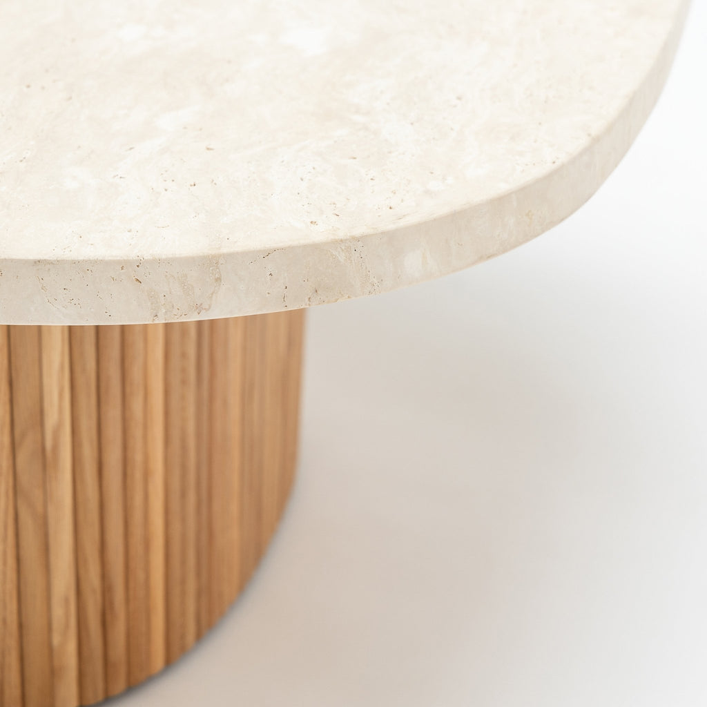 Gion Coffee Table 95 - Light Oak & Travertine - Coffee Tables Tolv Loom Collection Dubai