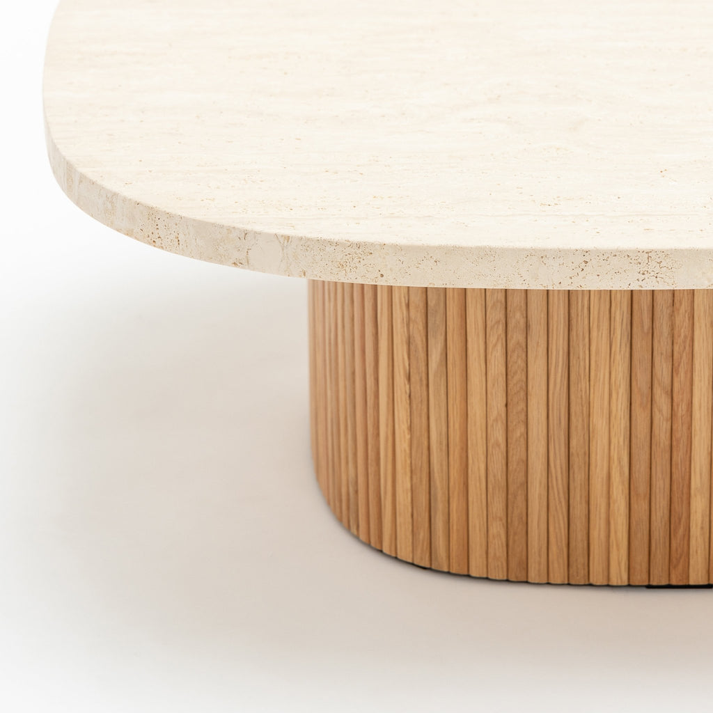 Gion Coffee Table 95 - Light Oak & Travertine - Coffee Tables Tolv Loom Collection Dubai