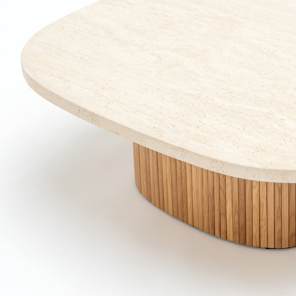 Gion Coffee Table 95 - Light Oak & Travertine - Coffee Tables Tolv Loom Collection Dubai