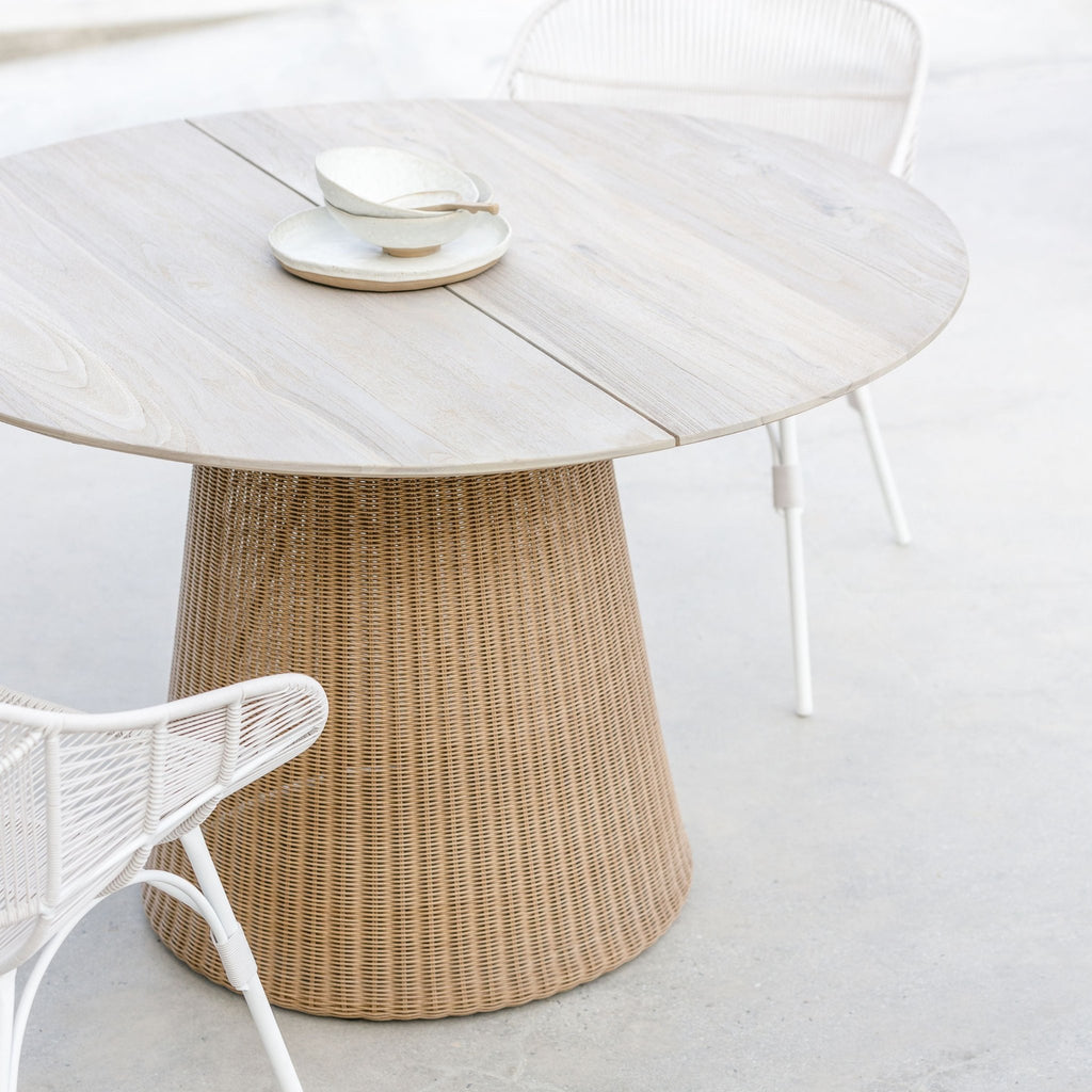 Girona Dining Table - Age Teak & Natural - Round Dining Tables Loom Collection Loom Collection Dubai
