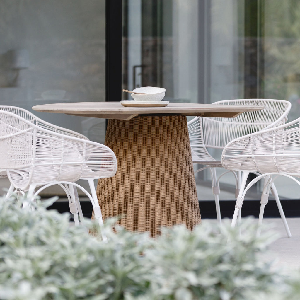 Girona Dining Table - Age Teak & Natural - Round Dining Tables Loom Collection Loom Collection Dubai