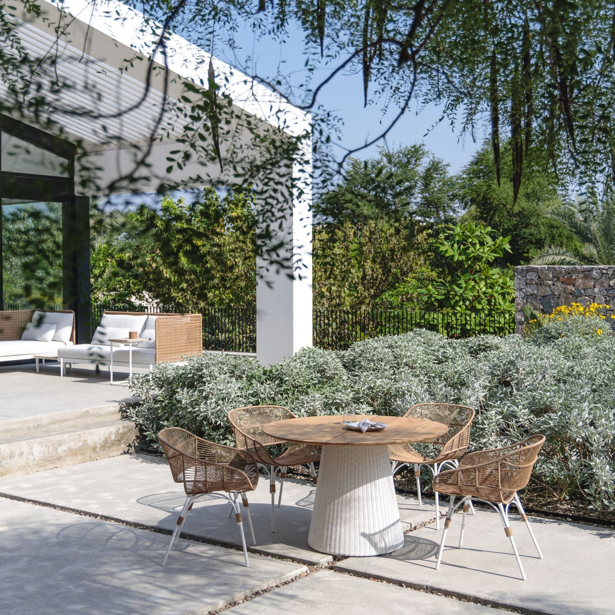 Girona Dining Table - Honey & Stonewhite - Round Dining Tables Loom Collection Loom Collection Dubai
