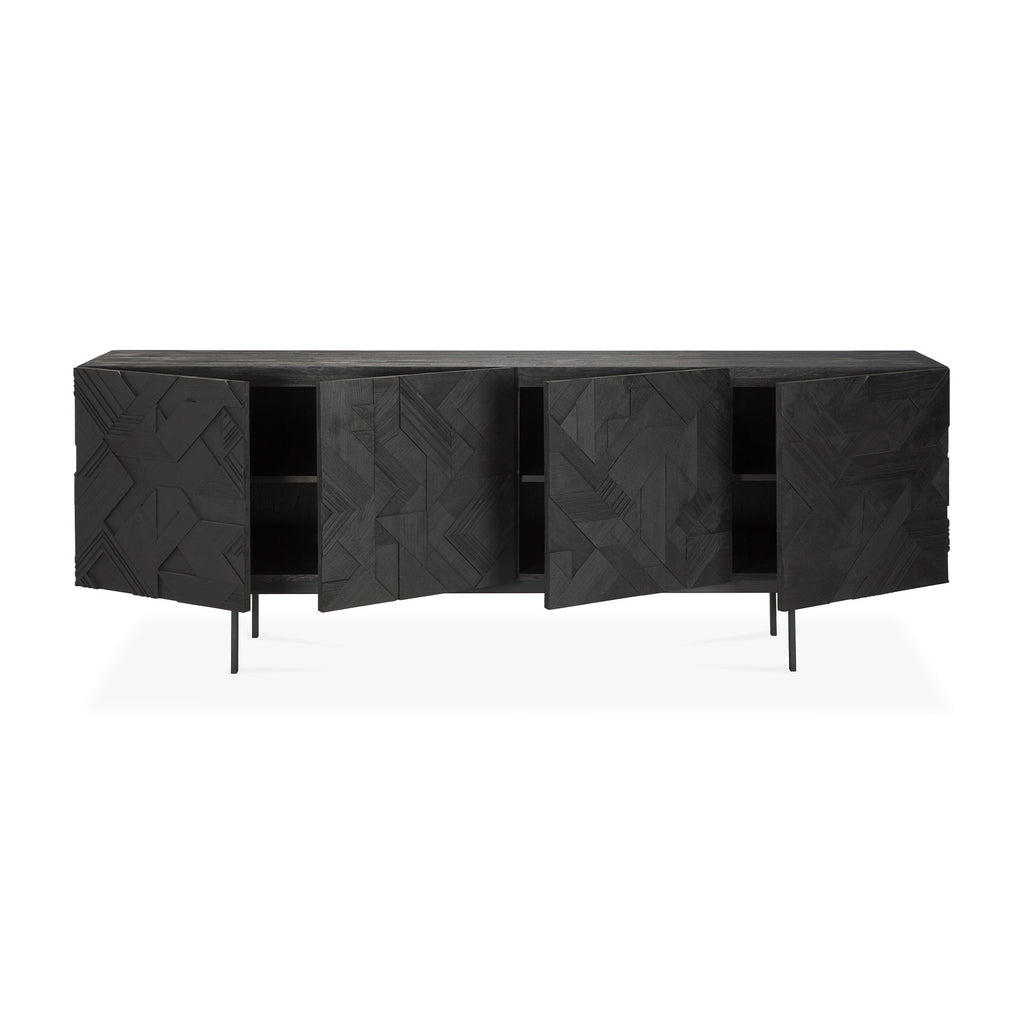 Graphic Sideboard - Varnished Teak - Black - 4 Doors - Loom Collection