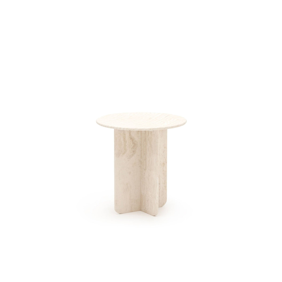Haven Round Side Table - White Travertine - Side Tables Loom Collection Loom Collection Dubai