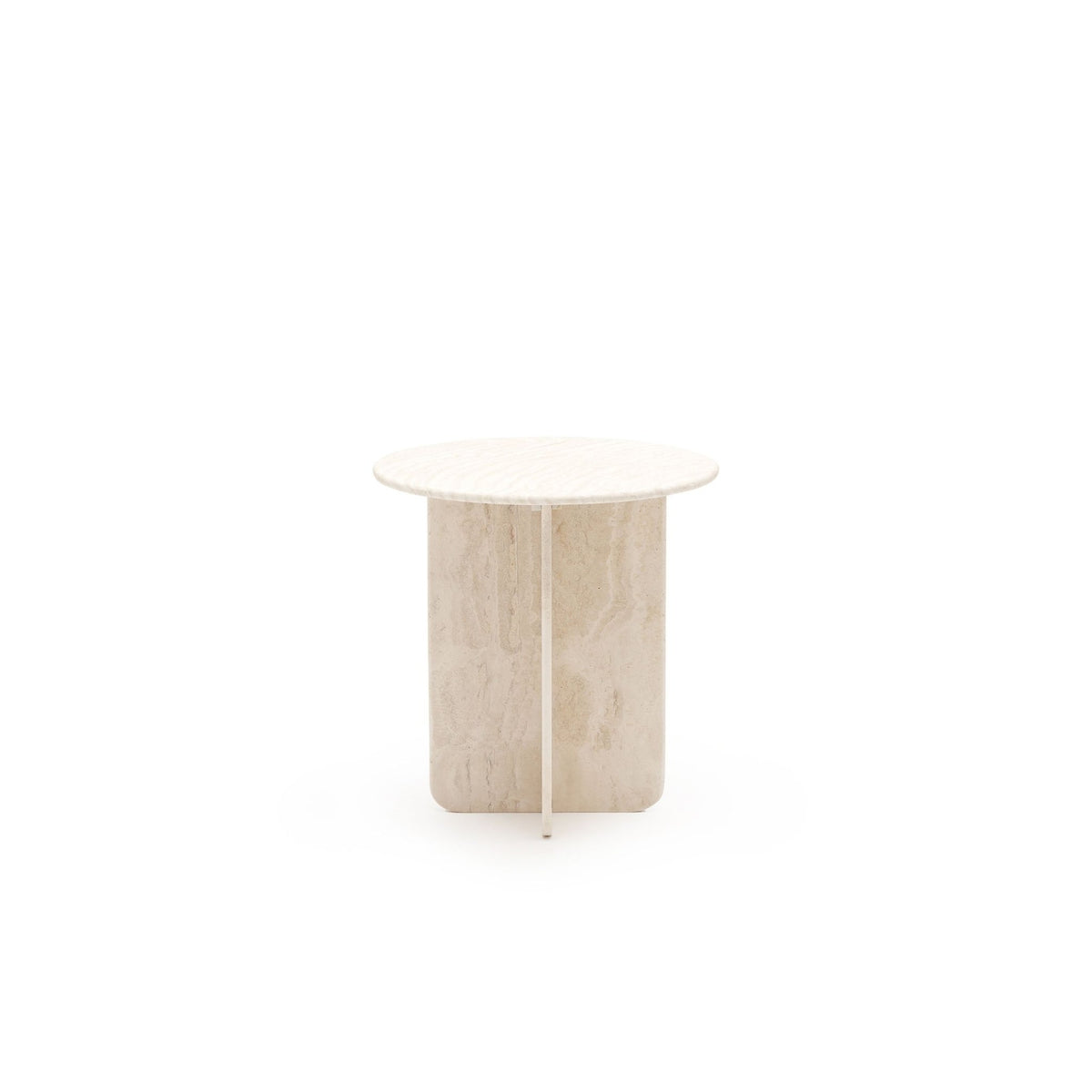 Haven Round Side Table - White Travertine - Side Tables Loom Collection Loom Collection Dubai
