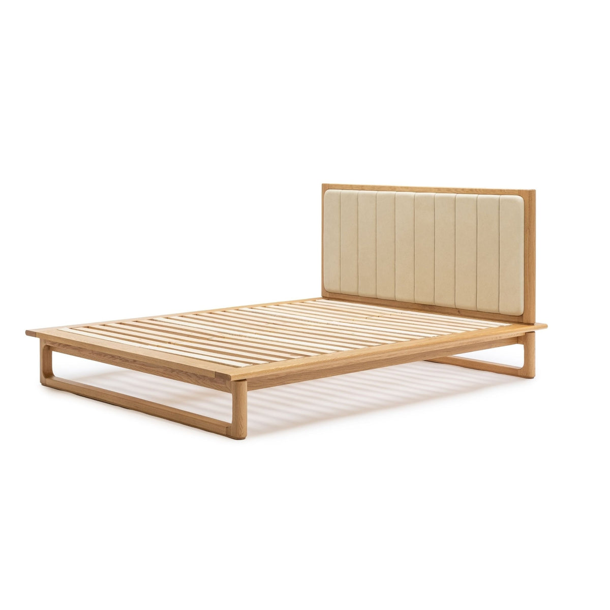 Hover Bed - Light Oak & Limestone Leather - Beds Tolv Loom Collection Dubai