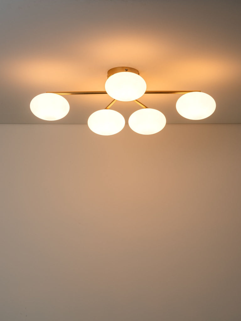 Imperial - 5 Light Brass And Opal Flush - Loom Collection