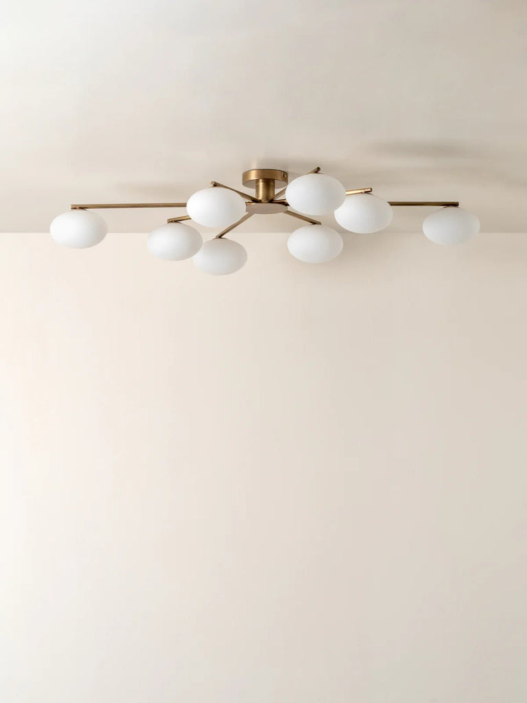 Imperial - 8 Light Aged Brass And Opal Flush Pendant - Loom Collection