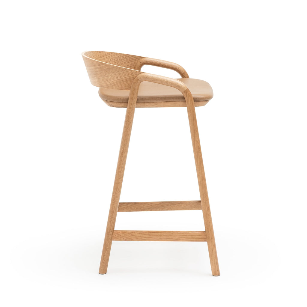 Inlay Counter Chair - Light Oak & Pecan Leather