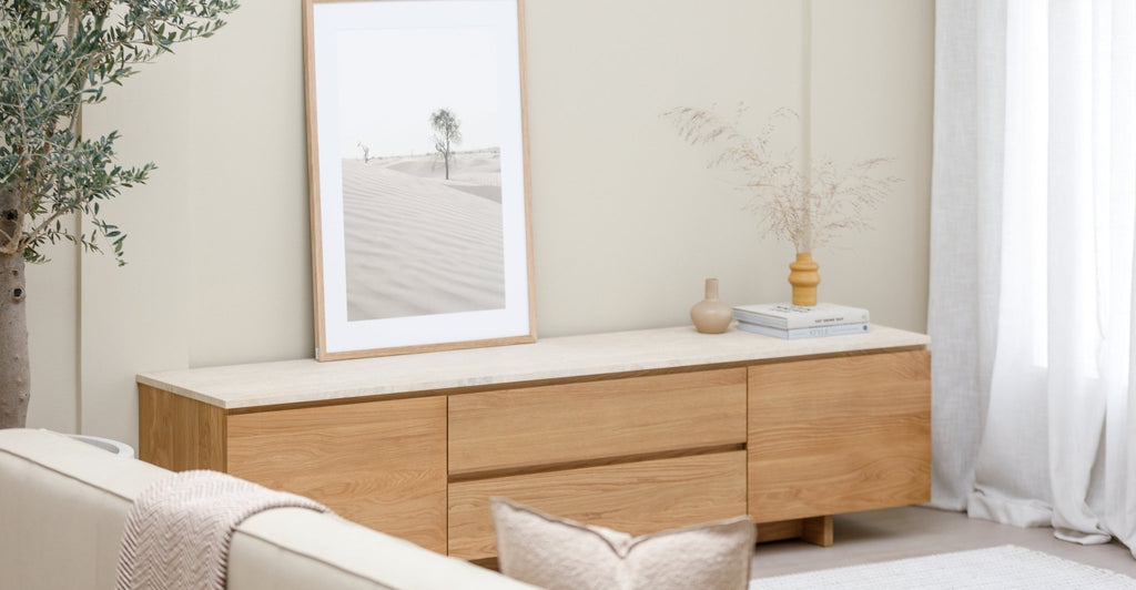 Kami 220 Entertainment Unit - Light Oak & Travertine.