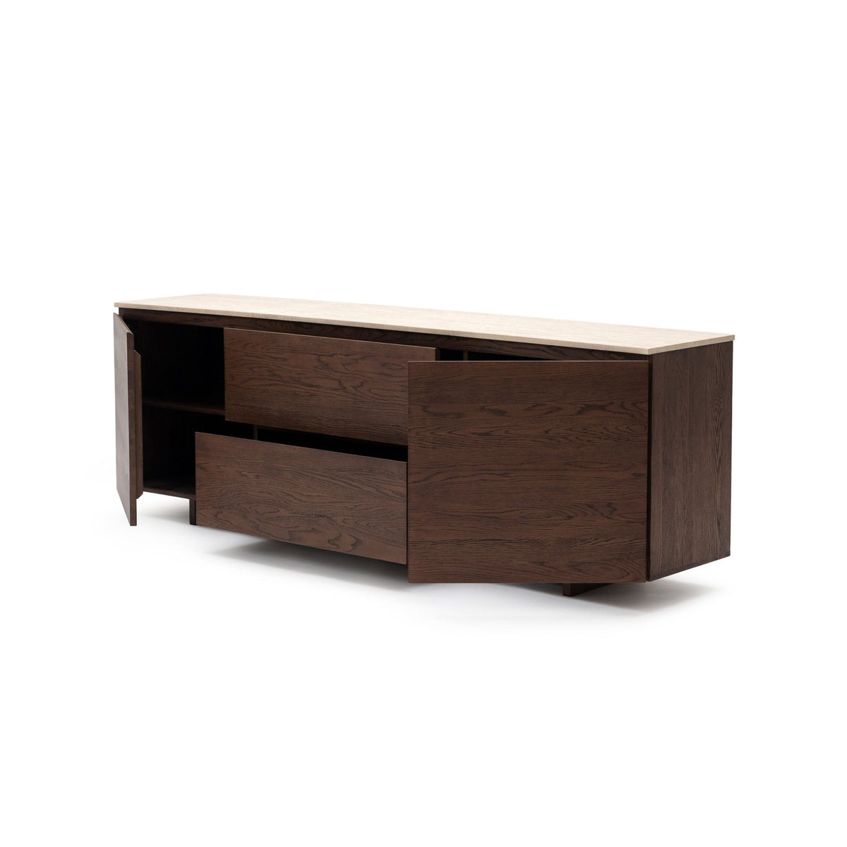 Kami 220 Sideboard - Espresso Oak & Travertine - Buffets & Sideboards Tolv Loom Collection Dubai