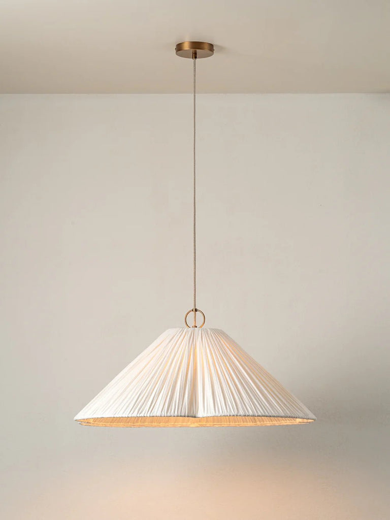 Lindi - Aged Brass And Linen Oversized Scalloped Pendant - Loom Collection