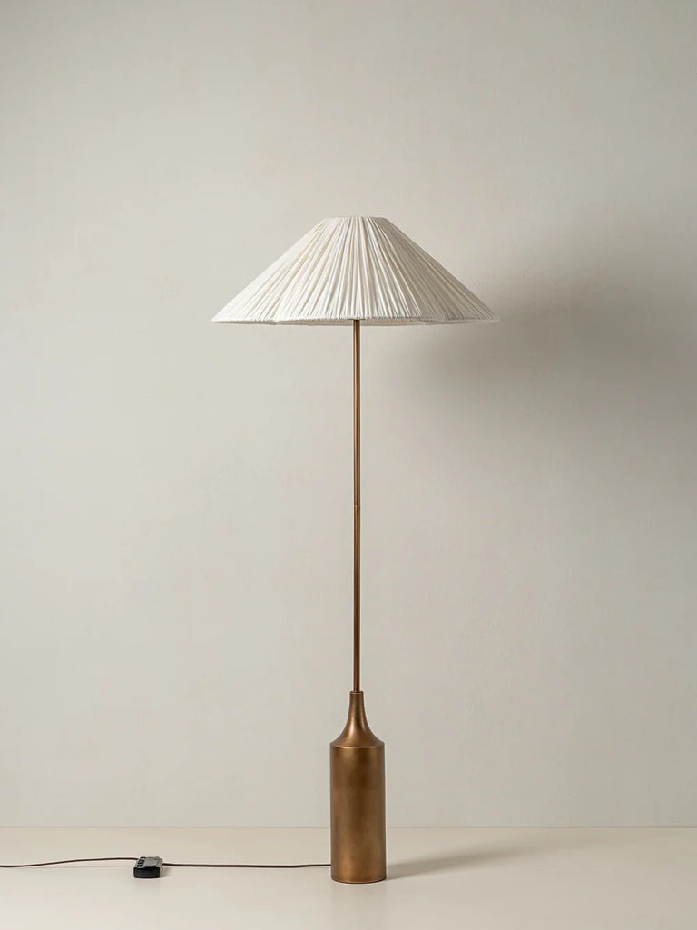 Lindi - Aged Brass And Linen Scalloped Floor Lamp - Loom Collection