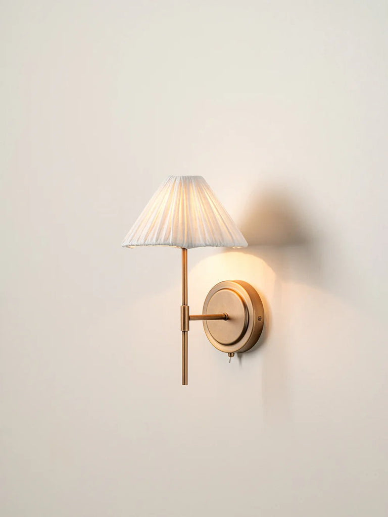 Lindi - Aged Brass And Linen Scalloped Wall Light - Loom Collection