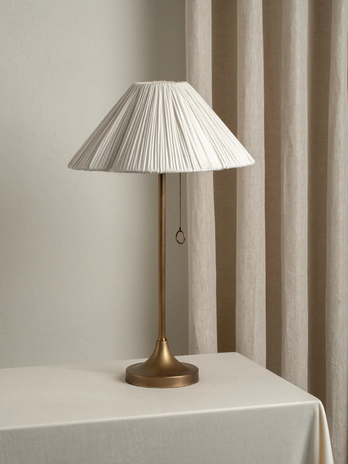 Lindi - Aged Brass And Scalloped Linen Table Lamp - Table Lamps Lights&Lamps Loom Collection Dubai