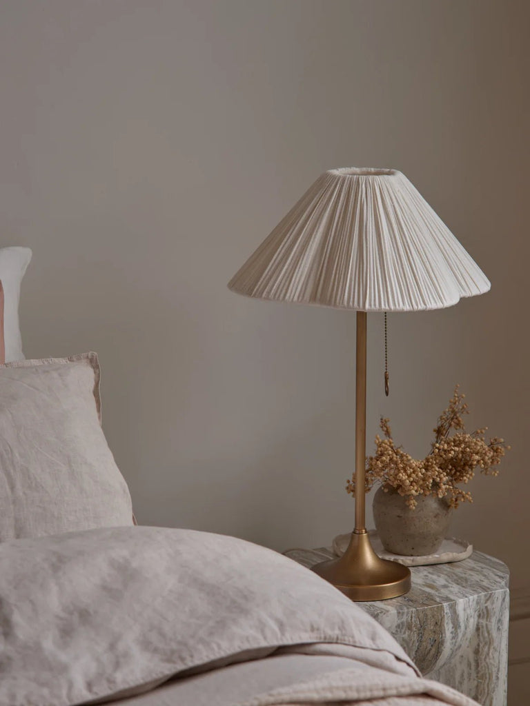 Lindi - Aged Brass And Scalloped Linen Table Lamp - Table Lamps Lights&Lamps Loom Collection Dubai