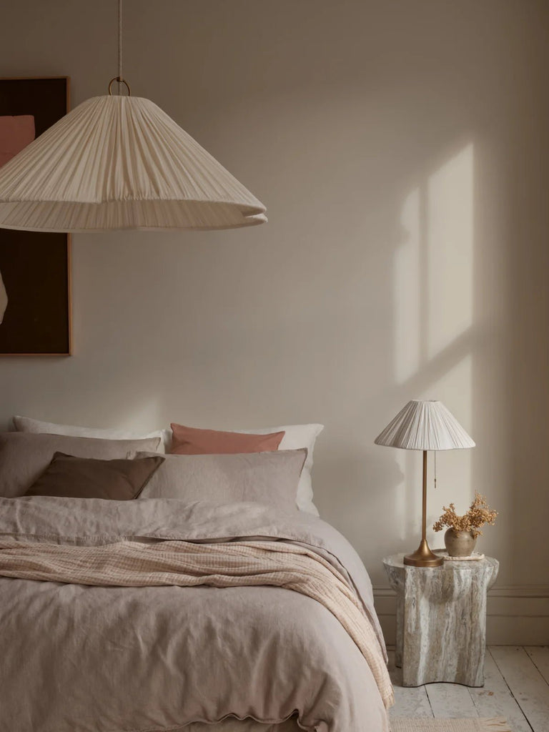 Lindi - Aged Brass And Scalloped Linen Table Lamp - Table Lamps Lights&Lamps Loom Collection Dubai