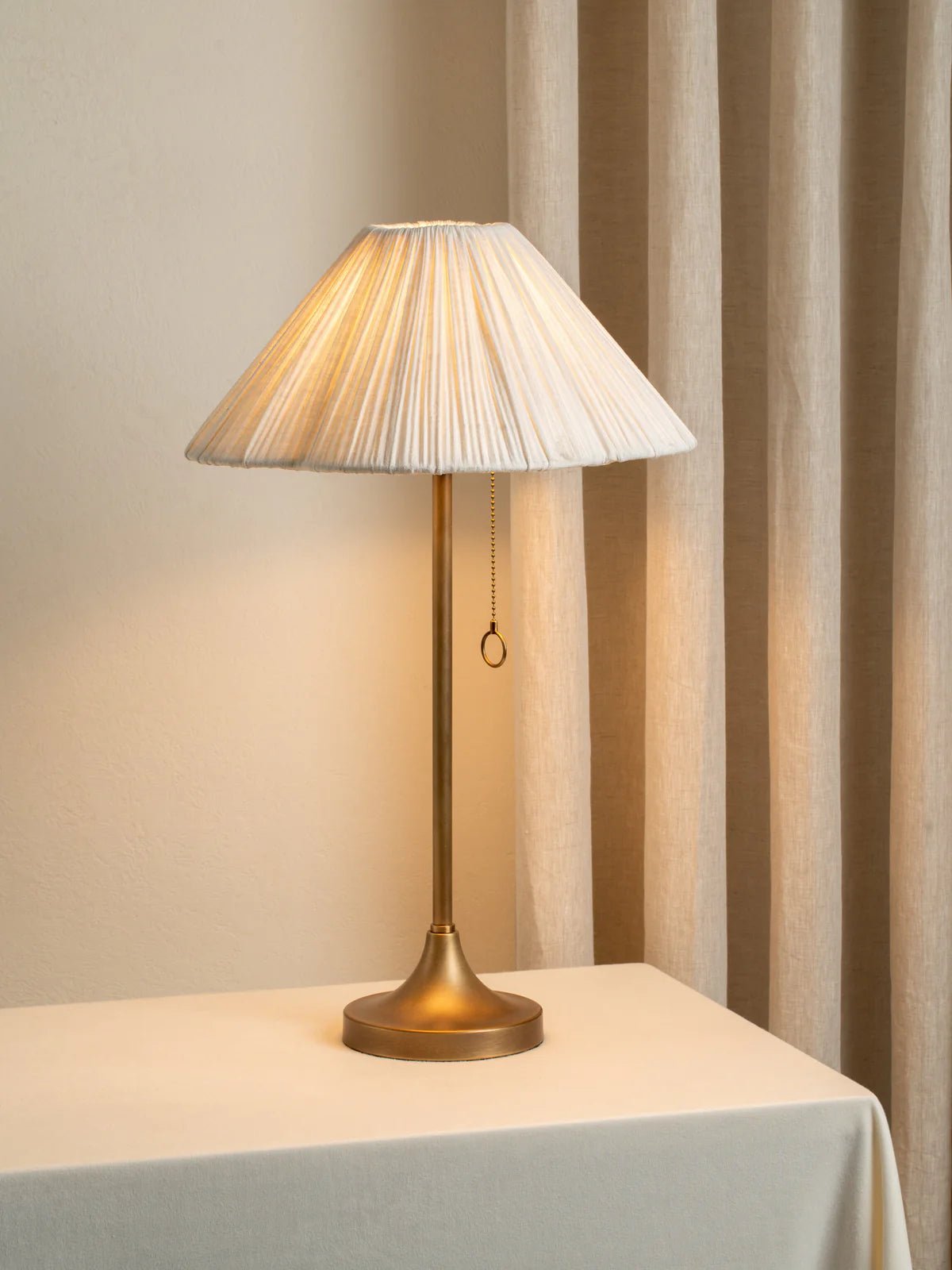 Lindi - Aged Brass And Scalloped Linen Table Lamp - Table Lamps Lights&Lamps Loom Collection Dubai