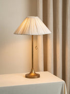 Lindi - Aged Brass And Scalloped Linen Table Lamp - Table Lamps Lights&Lamps Loom Collection Dubai