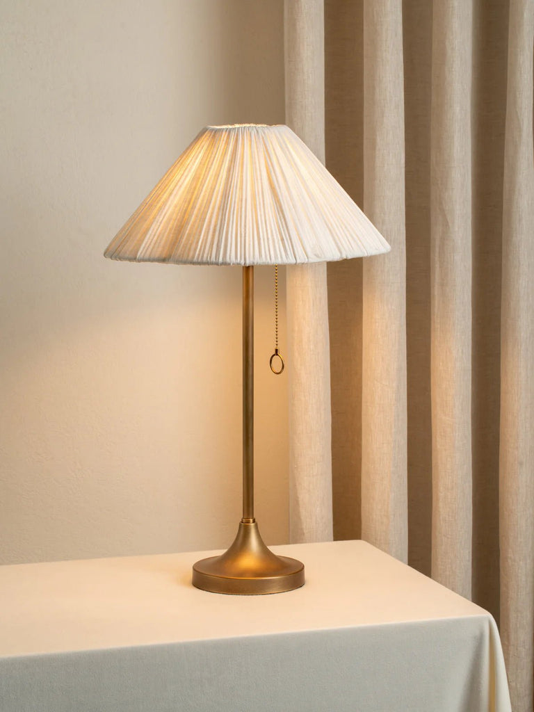 Lindi - Aged Brass And Scalloped Linen Table Lamp - Table Lamps Lights&Lamps Loom Collection Dubai