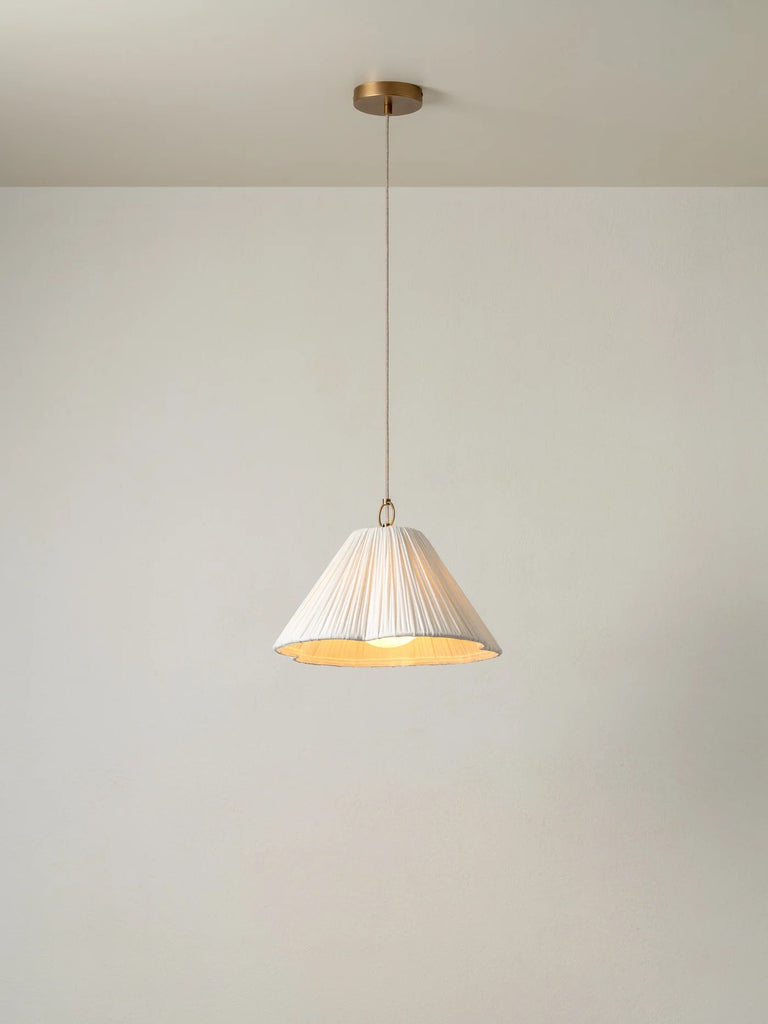 Lindi - Small Aged Brass And Linen Scalloped Pendant - Ceiling Lights Lights&Lamps Loom Collection Dubai