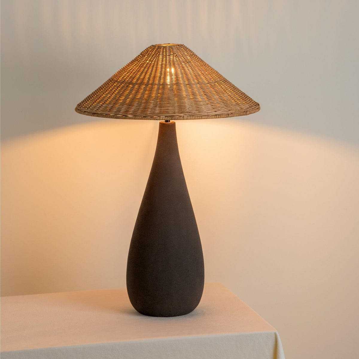 Miata - Charcoal Concrete And Rattan Table Lamp - Table Lamps Lights&Lamps Loom Collection Dubai