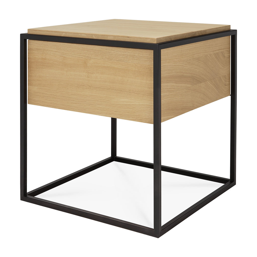 Monolit Bedside Table - Oak - Black Metal - 1 Drawer - Loom Collection