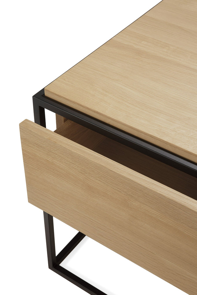 Monolit Bedside Table - Oak - Black Metal - 1 Drawer - Loom Collection