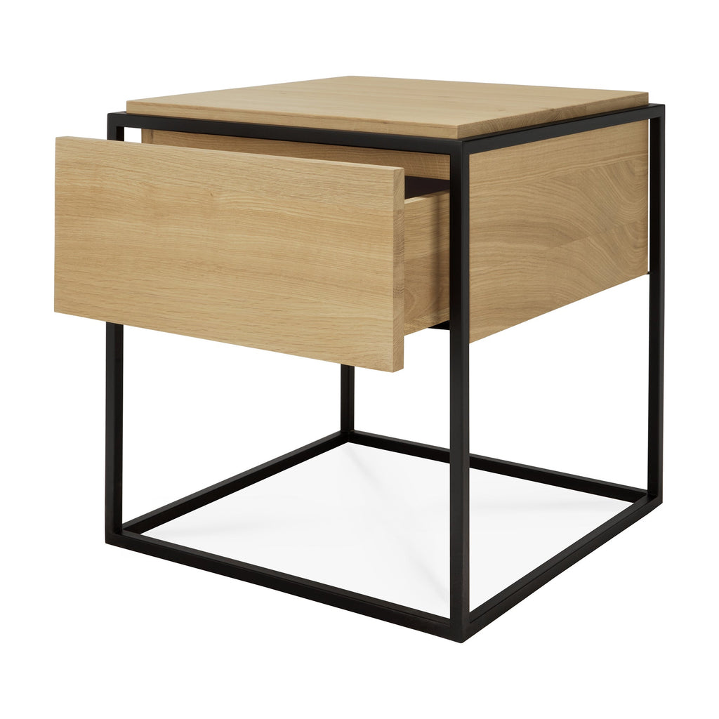 Monolit Bedside Table - Oak - Black Metal - 1 Drawer - Loom Collection