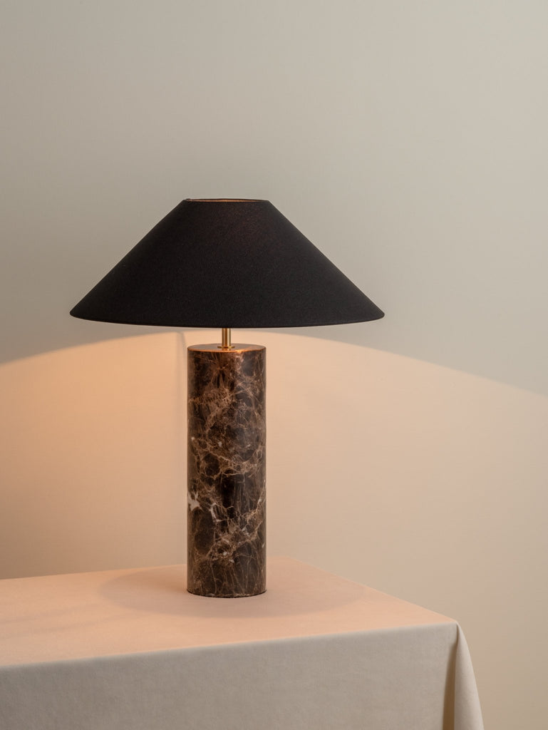 Morola - 1 Light Large Brown Marble Cylinder Table Lamp.