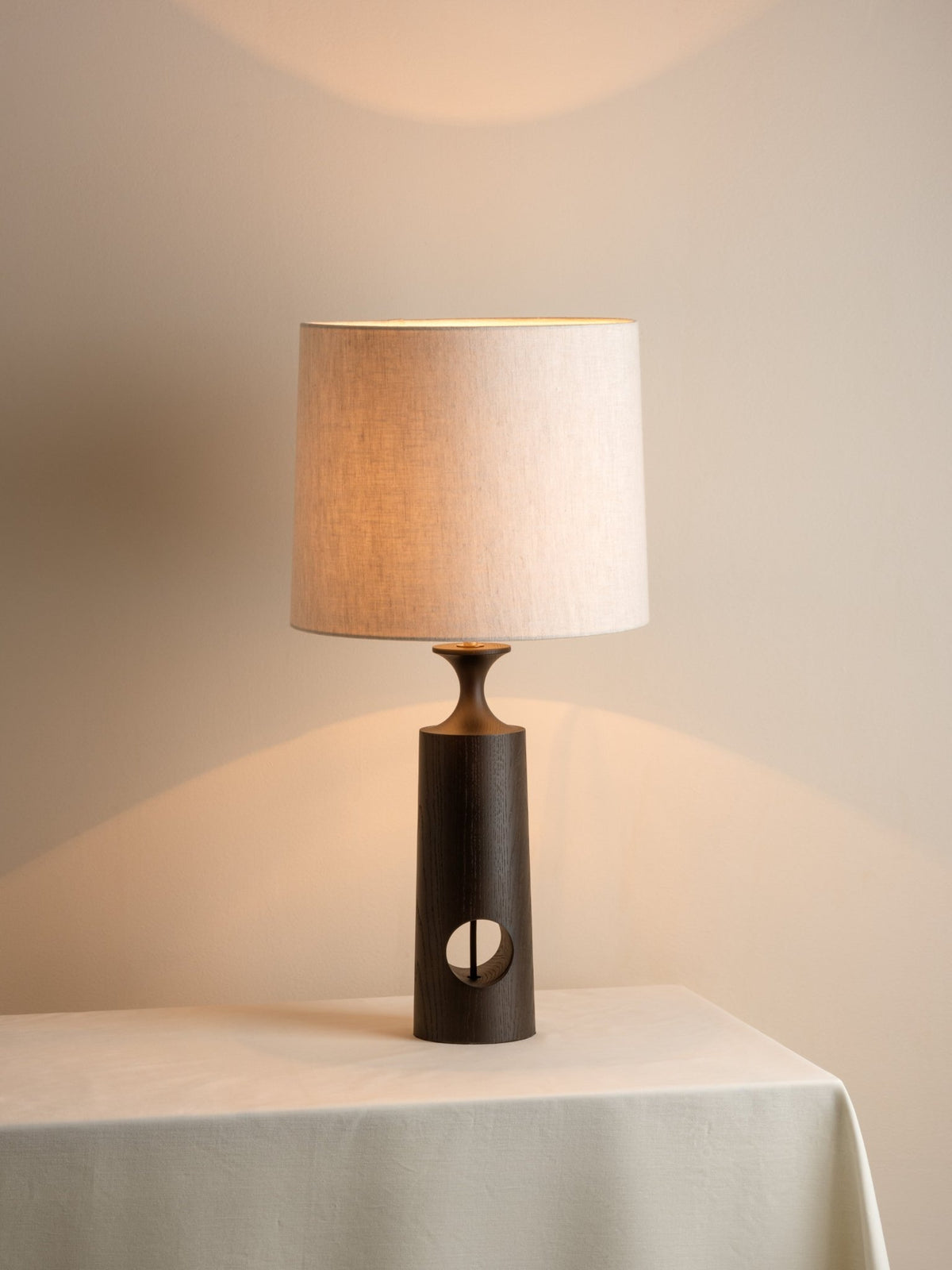 Morton - Dark Wood And Linen Table Lamp.