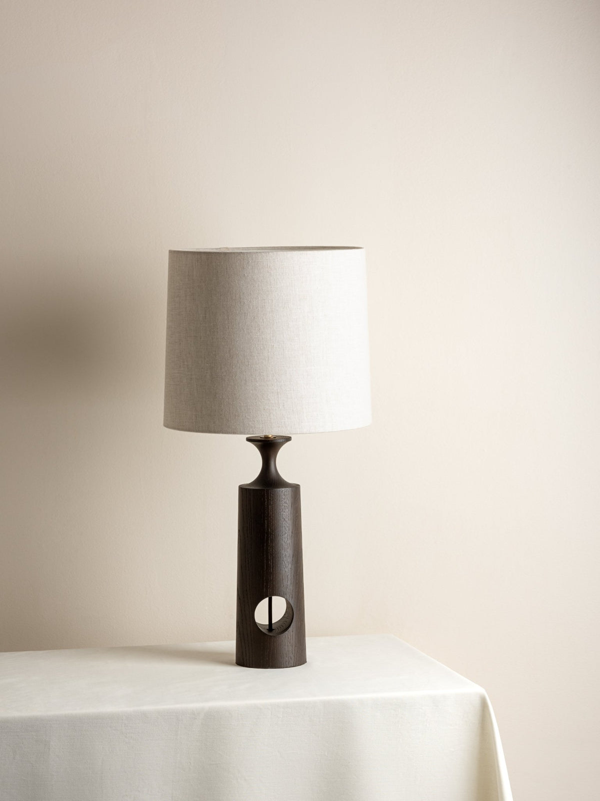 Morton - Dark Wood And Linen Table Lamp.