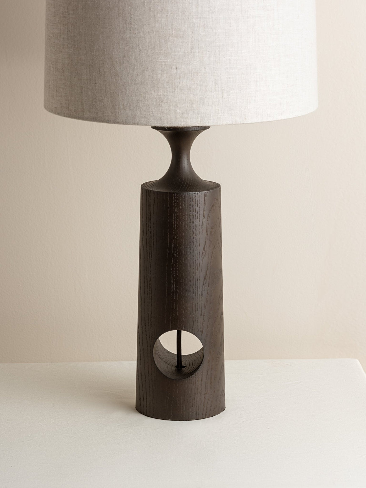 Morton - Dark Wood And Linen Table Lamp.