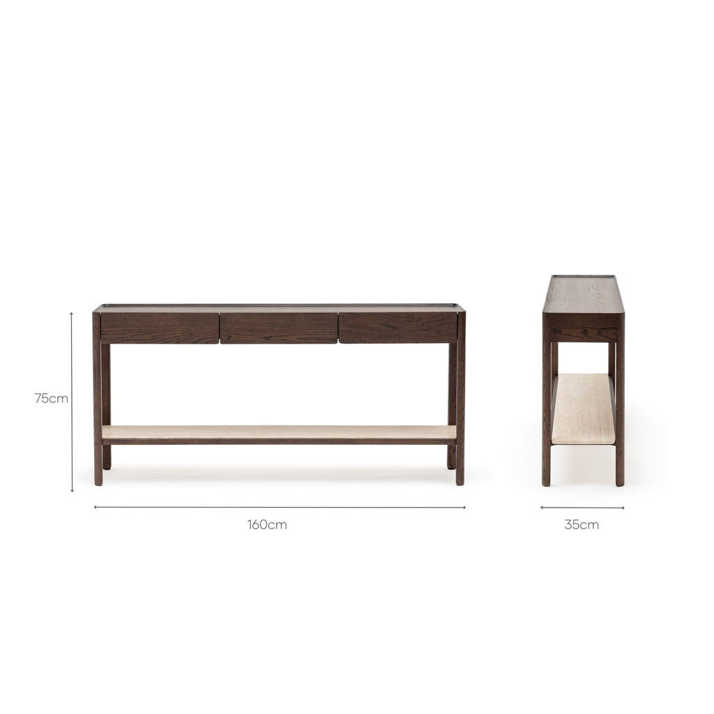 Nell Console - Espresso Oak & Travertine - Console Table with Storage Tolv Loom Collection Dubai