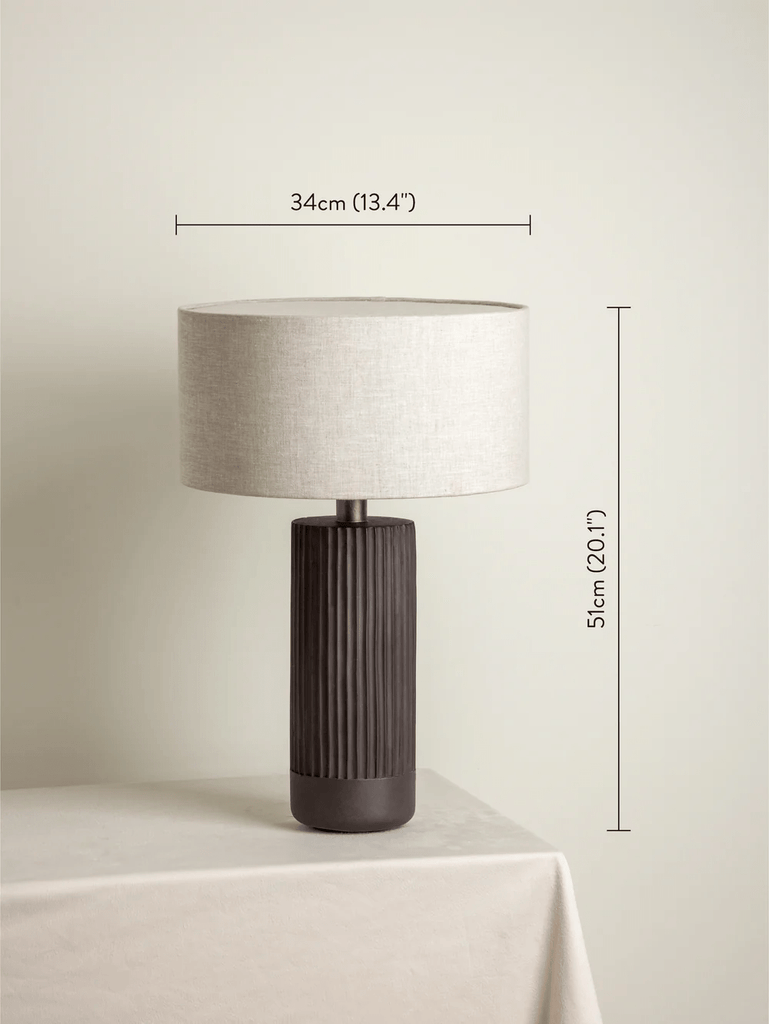 Nitara - Large Chocolate Ribbed Concrete Table Lamp.