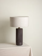 Nitara - Large Chocolate Ribbed Concrete Table Lamp