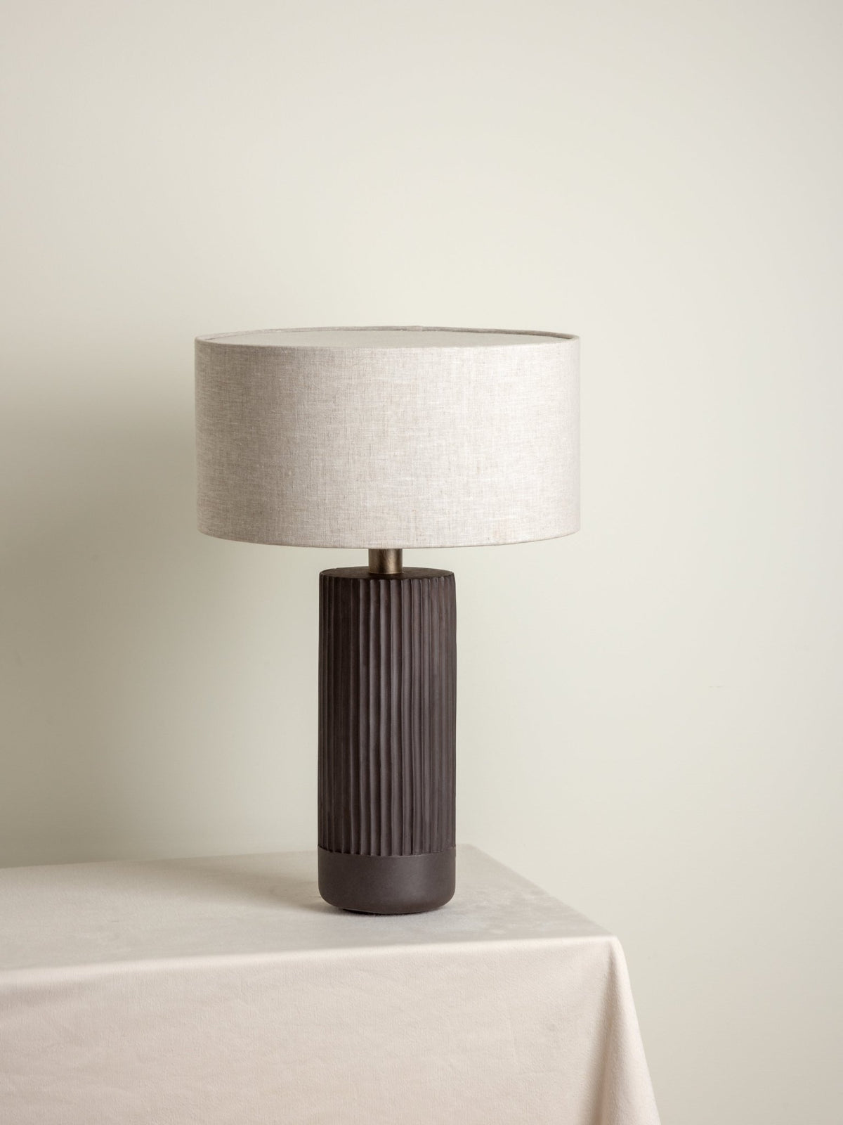 Nitara - Large Chocolate Ribbed Concrete Table Lamp