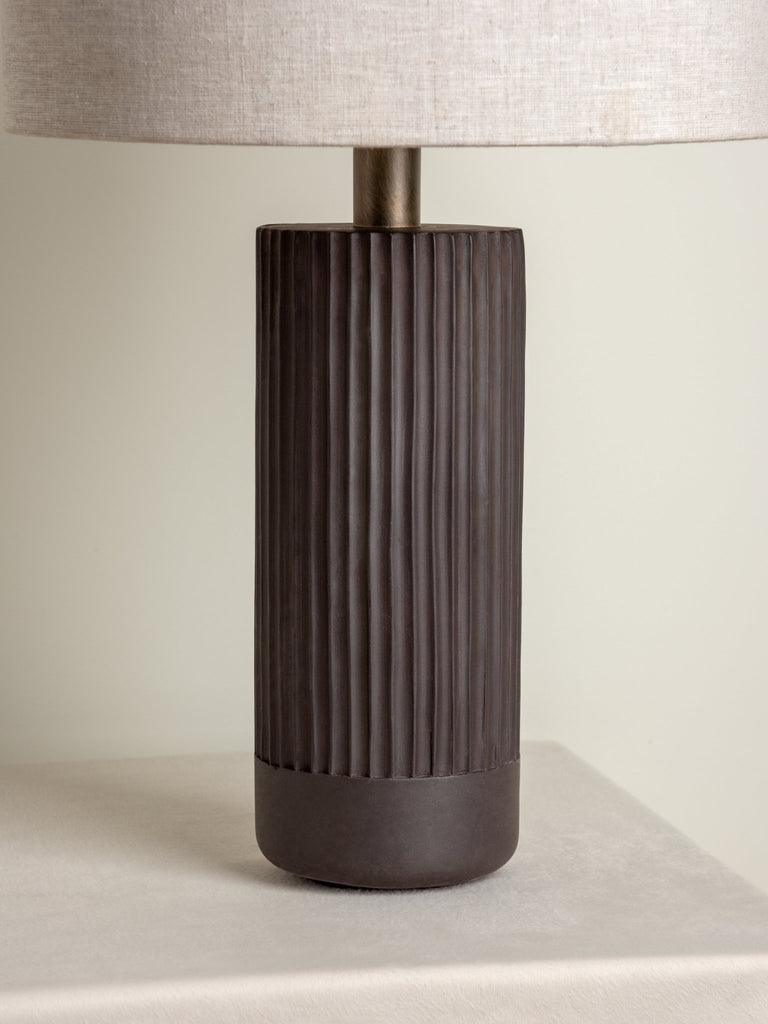 Nitara - Large Chocolate Ribbed Concrete Table Lamp.