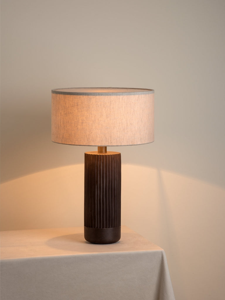 Nitara - Large Chocolate Ribbed Concrete Table Lamp.