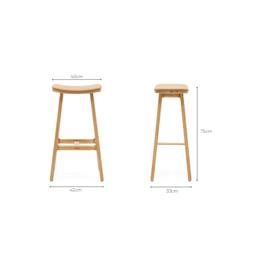 Odd Bar Stool - Light Oak & Pecan Leather - Loom Collection