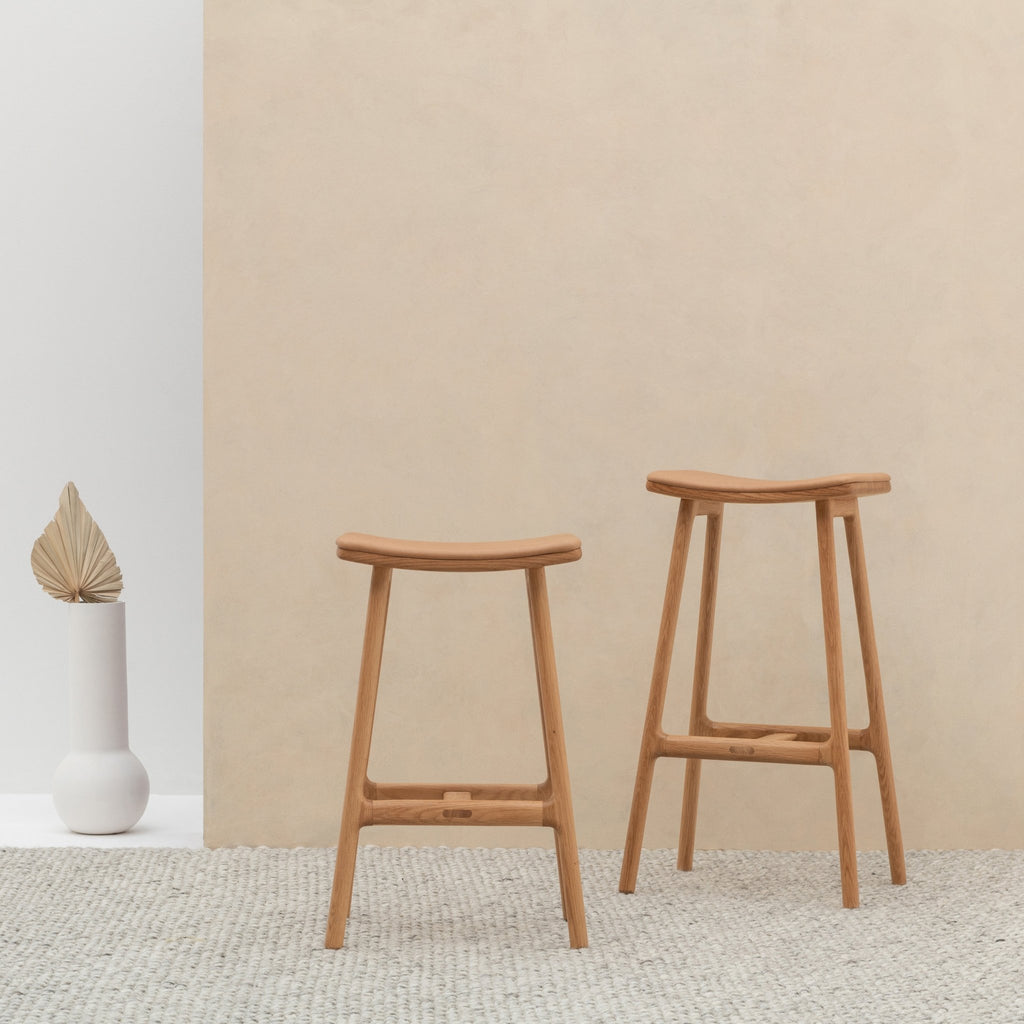 Odd Bar Stool - Light Oak & Pecan Leather - Loom Collection