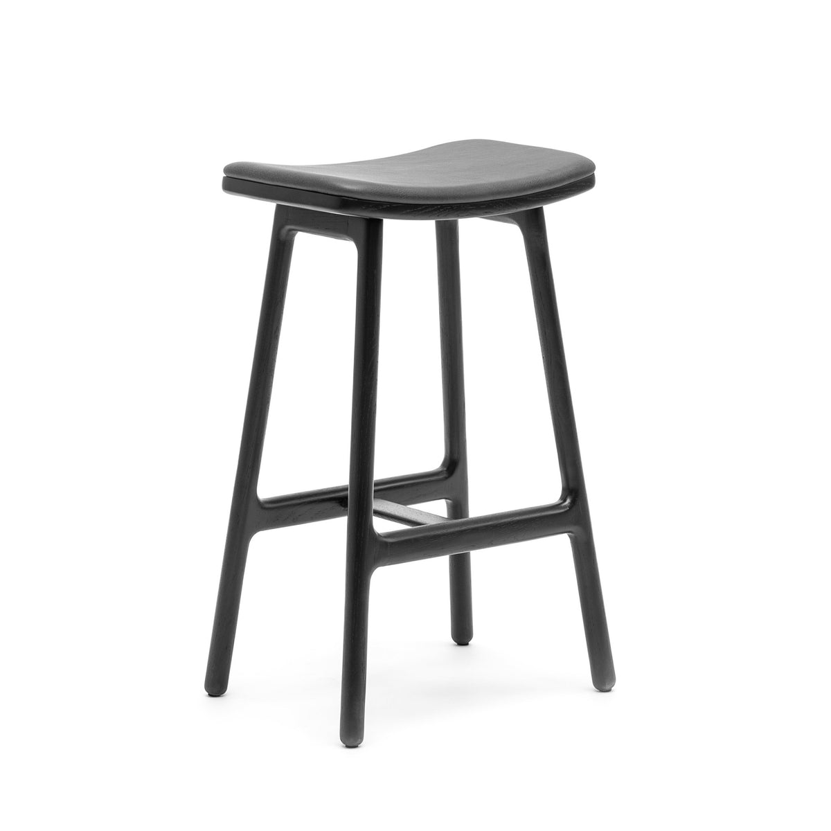 Odd Counter Stool - Black Oak & Charcoal Leather