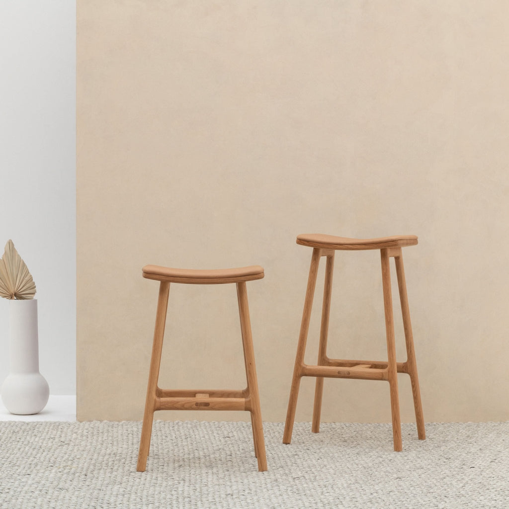 Odd Counter Stool - Light Oak & Pecan Leather - Loom Collection
