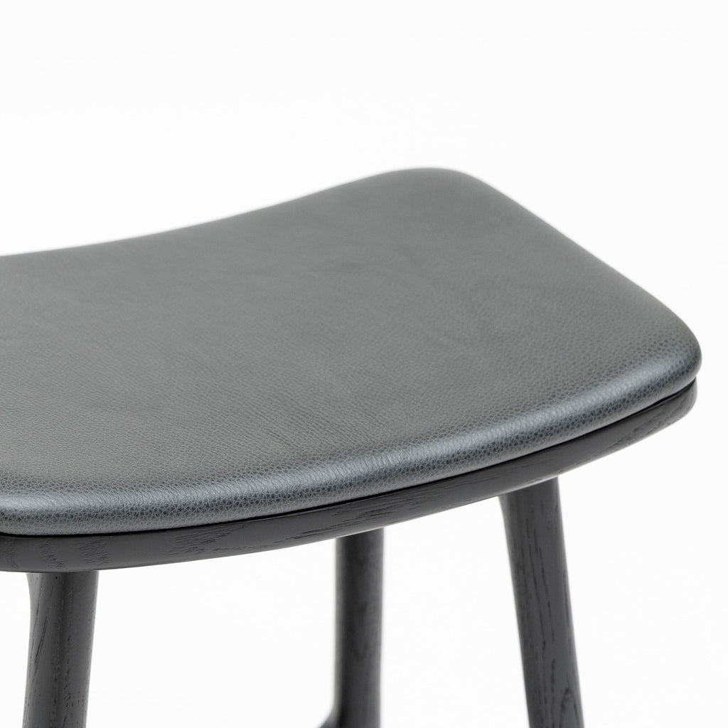 Odd Low Stool - Black Oak & Charcoal Leather - Bar & Counter Stools Tolv Loom Collection Dubai