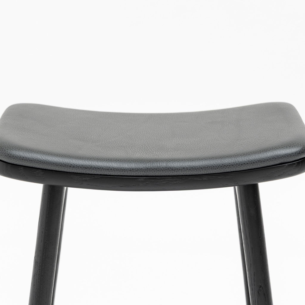 Odd Low Stool - Black Oak & Charcoal Leather - Bar & Counter Stools Tolv Loom Collection Dubai