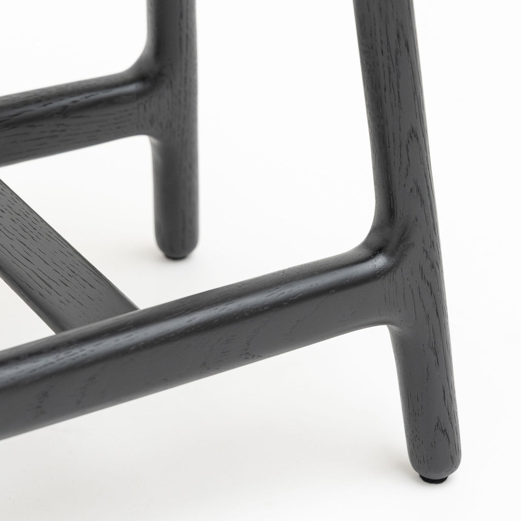 Odd Low Stool - Black Oak & Charcoal Leather - Bar & Counter Stools Tolv Loom Collection Dubai