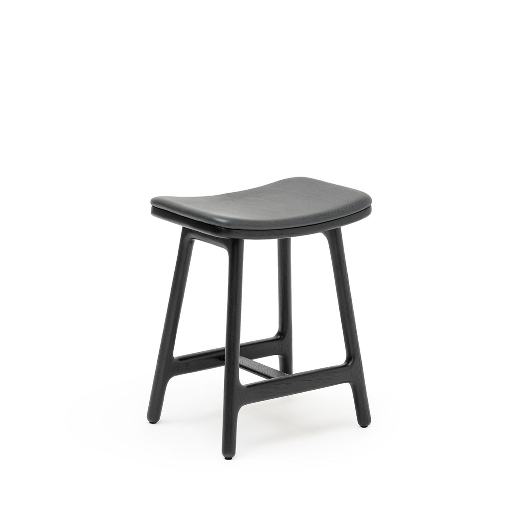 Odd Low Stool - Black Oak & Charcoal Leather - Bar & Counter Stools Tolv Loom Collection Dubai