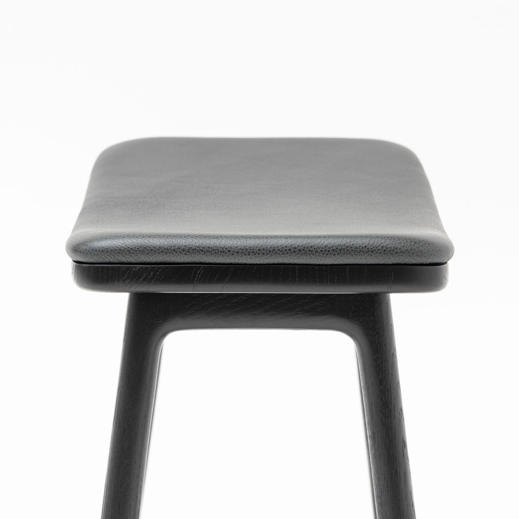 Odd Low Stool - Black Oak & Charcoal Leather - Bar & Counter Stools Tolv Loom Collection Dubai